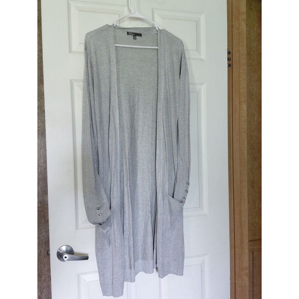 89th & Madison Shimmer Gray Cardigan Duster XL